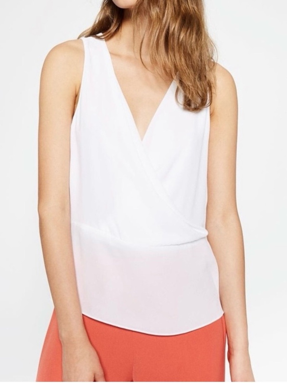 Zara White Draped V-Neck Peplum Top